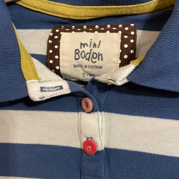 Girls Mini Boden 3 Button Short Sleeved Dress, Striped with Dog on Bottom, 7-8Y - Picture 4 of 4